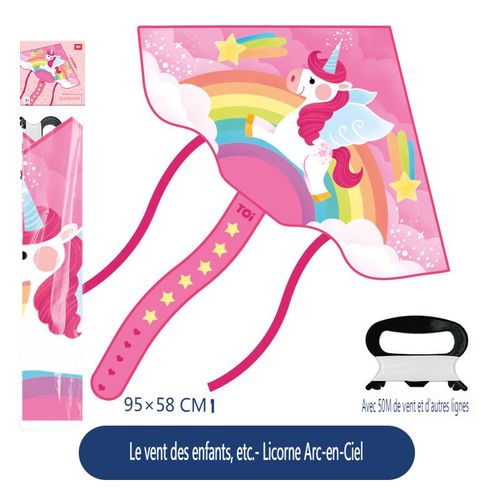 Jouets DExtrieur-Licorne Arc-En-Ciel Cerf-Volant - Cerf-Volant Monofil Pour Enfants  Partir De 3 Ans