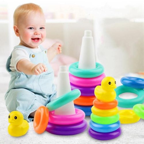 Jouets Empilables De Cercle De Tour Arc-En-Ciel Pour Le Dveloppement De L'intelligence Du Bb,Canard Jaune,Puzzle D'ducation De La Petite Enfance,0-3 Ans - Type 5 Storey