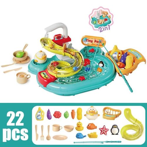 Jouets Interactifs De Bassin  Vaisselle Pour Enfants, Jouets De Jeu De Simulation De Puzzle, Toboggan 2 En 1, Pche, Montessori, Cadeau De Cuisine-Underwater World-22pcs-Green