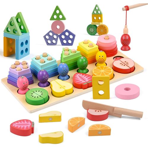 Jouets Montessori  Empiler Et De Tri Bebe 2 3 4 Ans Jouet D'activit Et De Dveloppement,Jeux De Peche En Bois Pour Tout-Petits 1 2 3 Ans(C)