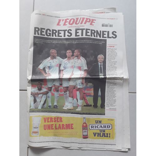 Journal L'Equipe 19003 - 10 Juillet 2006 - Finale Coupe Monde France Italie