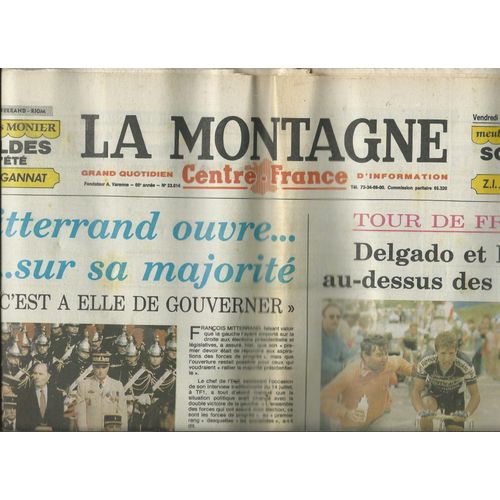 Journal La Montagne 15/07/1988 Tour De France Delgado & Rooks Au-Dessus Des Cimes, Isabelle Bismuth, Patrick Dupont, Jean-Franois Heisser-Roland