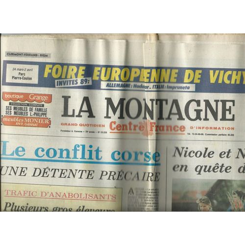 Journal La Montagne 23/03/1989 Nicole Garcia & Nathalie Baye  Vichy, Paris Thierry Paulin L'assassin Des Vielles Dames, Pascal Sevran, Jean-Paul Demure,