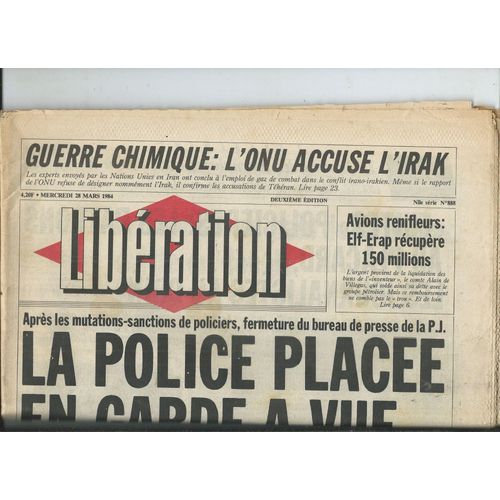Journal Libration 28/03/1984 Sekou Tour Est Mort, Guy Fougier La Police Place En Garde  Vue, Jean-Sebastien Stehli, Paul Weller Jean-Michel Alberola,Nikita Mikhalkov,Jean-Marie Domenach,Yves Mamou