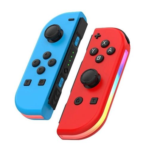 Joy-02 Poigne Gauche Et Droite De Jeu Avec Lumires Rgb Sensation Corporelle Manette De Jeu Bluetooth Pour Switch / Switch Oled / Switch Pro / Switch Lite / Switch Joycon Bleu Rouge