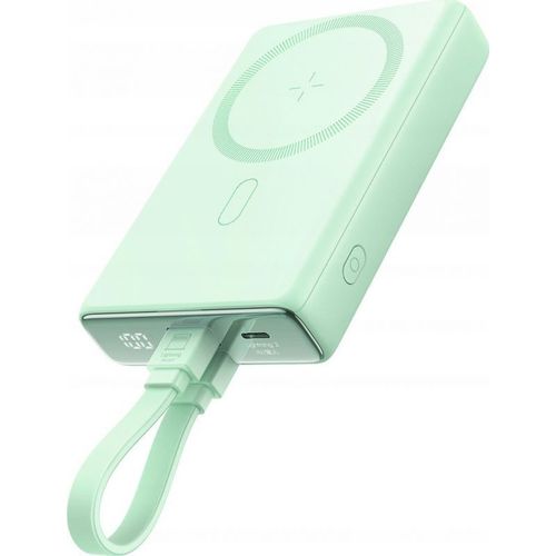Joyroom Power Bank Magnetic Wireless Charging, Magsafe 15w, C+Lightning. Pd 20w, 10000 Mah With Type-C - Lightning Cable, Green (Jr-Pbm01)