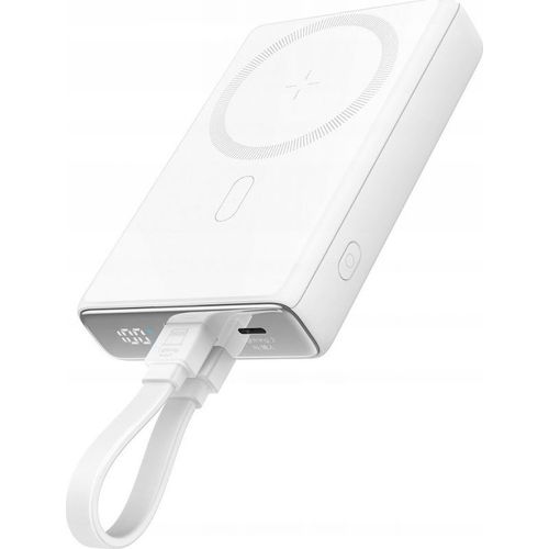 Joyroom Power Bank Magnetic Wireless Charging, Magsafe 15w, C+Lightning. Pd 20w, 10000 Mah With Type-C - Lightning Cable, White (Jr-Pbm01)