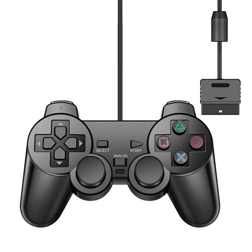 Joystick Noir Ps2 - Manette Filaire Pour Sony Playstation Ps2, Joystick, Joypad, Jeux Vido, Touriste, Vibration, Usb