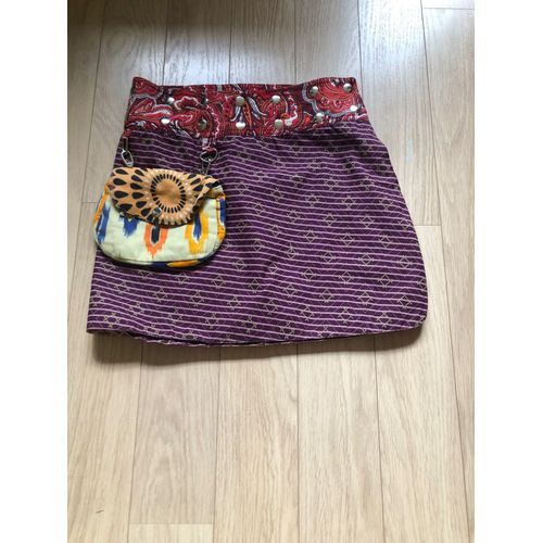Jupe Courte Originale En Coton Femme - Taille Unique - Multicolore Avec Sa Pochette