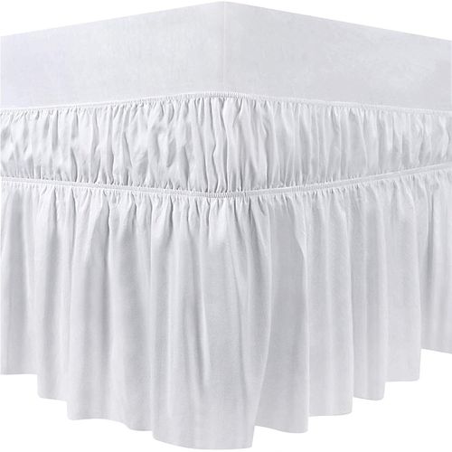 Jupe De Lit  Volants Cache Sommier Jupe De Lit Robuste Et lastique Style Enveloppant Cache Sommiers Jupe De Lit  Volants,Facile A Mettre Et  Enlever(Double 150 X 200 X 40 Cm, Blanc)