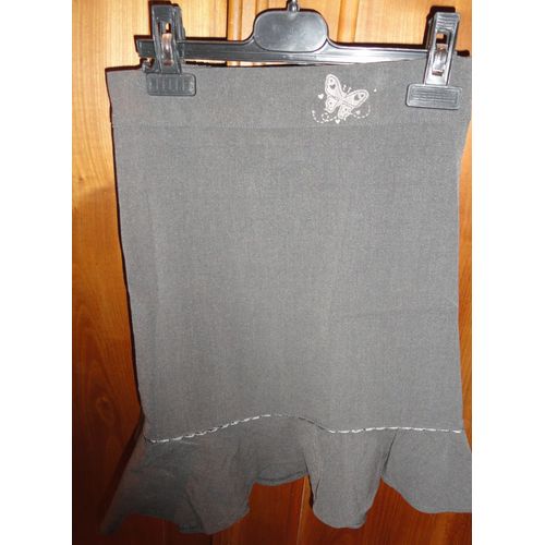 Jupe Grise Avec Une Image De Papillon  La Taille Et Un Volant Dans Le Bas -Marque Ladybird -Taille 7-8 Ans - 60%Polyester/35%Viscose/5%lasthane(Usage Habituel Jupe DUniforme Pour colire Anglaise
