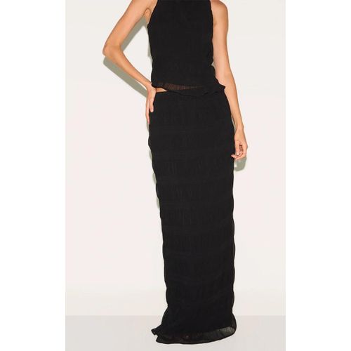 Jupe Longe En Mousseline De Soie Texture Noire, Noir