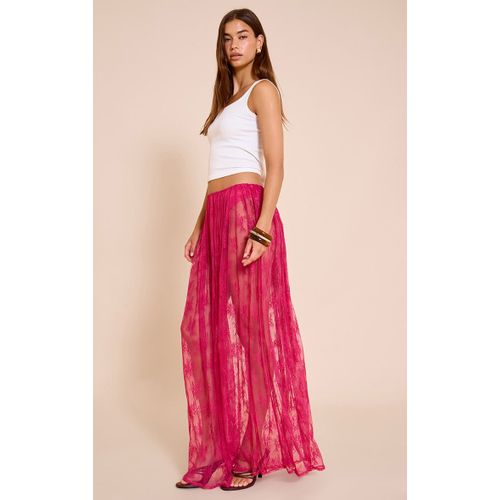 Jupe Longue En Dentelle Rose Profond Transparente, Rose Fonc
