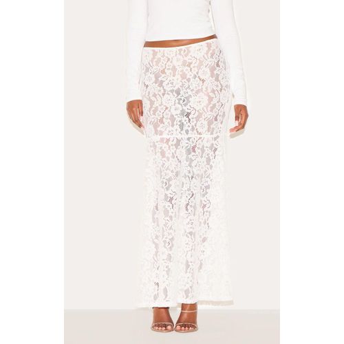 Jupe Longue En Dentelle Transparente Blanche Fleurie, Blanc