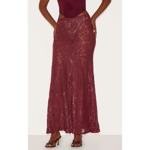 Jupe Longue En Dentelle Transparente Prune Fleurie, Prune