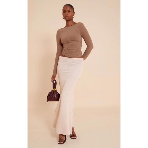 Jupe Longue En Jersey Textur Beige  Taille Mi-Haute, Beige