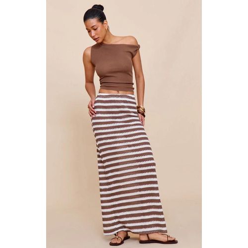 Jupe Longue En Jersey Textur Caf Au Lait Raye, Caf Au Lait