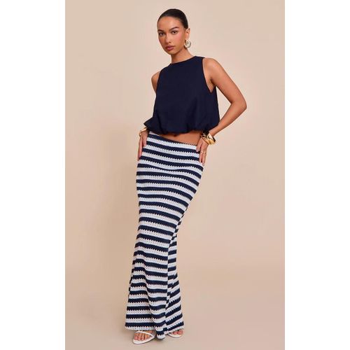 Jupe Longue En Jersey Textur Indigo Raye, Indigo