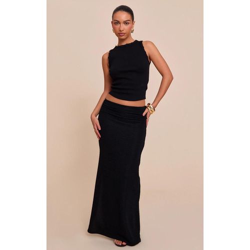 Jupe Longue En Jersey Textur Noir  Taille Mi-Haute, Noir