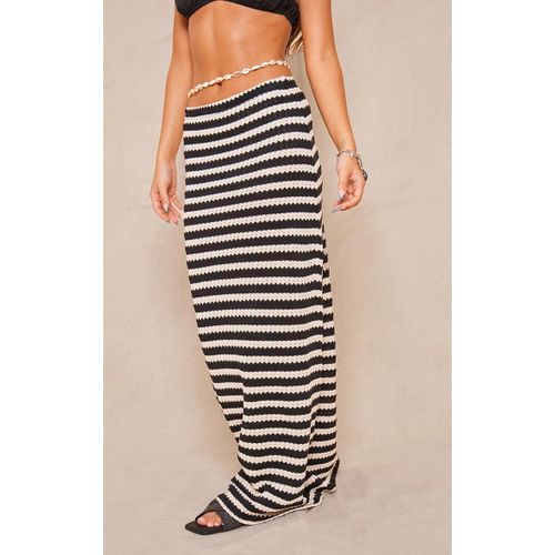 Jupe Longue En Jersey Textur Noir Raye, Noir