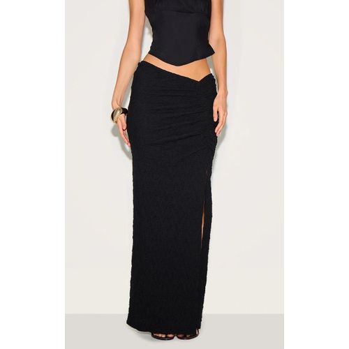 Jupe Longue En Jersey Textur Rouge Vin Fronce Sur Le Ct, Noir