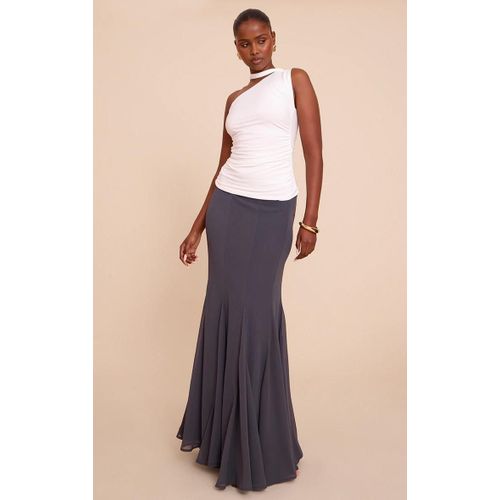 Jupe Longue En Mousselie De Soie Gris Anthracite  Ourlet Godet, Gris Anthracite