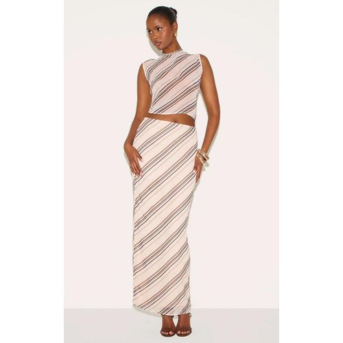 Jupe Longue En Mousseline De Soie Marron Transparente  Rayures, Marron