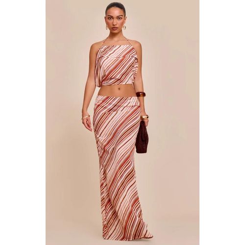 Jupe Longue En Mousseline De Soie Rouille Raye  Taille Mi-Haute, Rouille