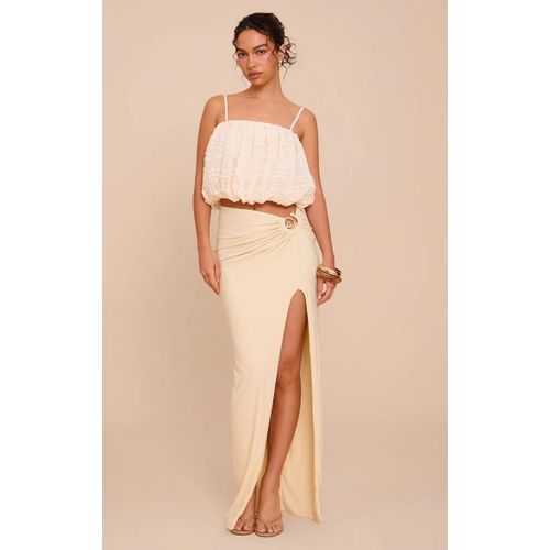 Jupe Longue En Mousseline De Soie Stretch Beige  Empicement, Beige