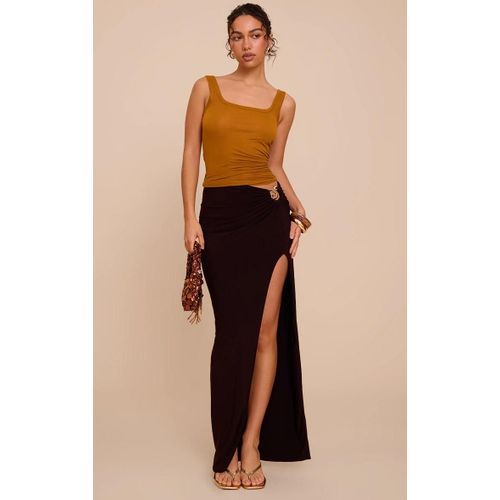 Jupe Longue En Mousseline De Soie Stretch Chocolat Fonc  Empicement, Chocolat Fonc