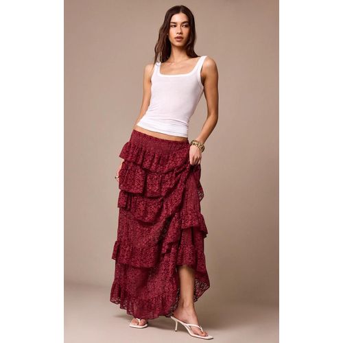 Jupe Longue Fluide En Dentelle Prune Fonc  tages, Prune Fonc