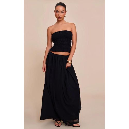 Jupe Longue Fluide En Mousseline De Soie Noire, Noir