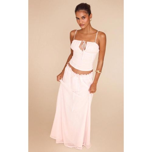 Jupe Longue Fluide En Mousseline De Soie Rose, Rose