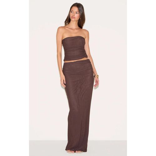 Jupe Mi-Long En Mousseline De Soie Mushroom Mesh, Gris Champignon
