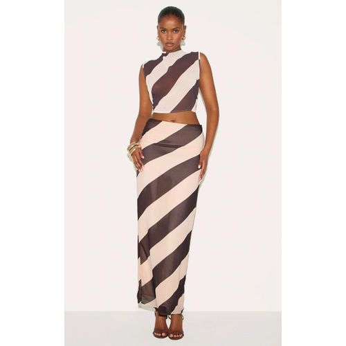 Jupe Mi-Longue Crme Transparente Raye En Mousseline De Soie, Crme