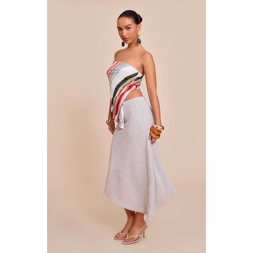Jupe Mi-Longue En Jersey Textur Gris Pierre Clair  Ourlet Asymtrique, Gris Pierre Clair