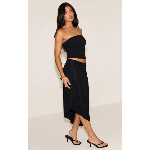 Jupe Mi-Longue En Jersey Textur Noir  Ourlet Asymtrique, Noir