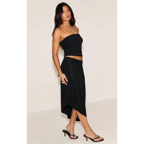 Jupe Mi-Longue En Jersey Textur Noir  Ourlet Asymtrique, Noir