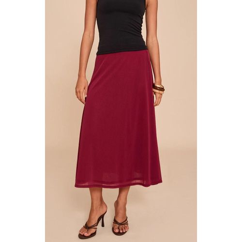 Jupe Mi-Longue Fluide En Mousseline De Soie Double Rouge Baie, Rouge Baie