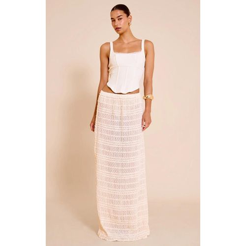 Jupe Mi-Longue Texture Crme En Mousseline De Soie, Crme
