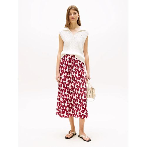 Jupe Midi Droite Texture  Cordon De Serrage Textured Midi Bias Skirt/Hibiscus Lines Med Red - 42