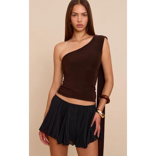 Jupe-Short Fluide En Mousseline De Soie Tisse Noire Plisse, Noir