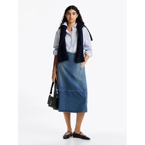 Jupe Trapze Midi En Denim Et Dtail En Cuir Dnm Midi Skirt Hw Leather Bo/Blue - 32