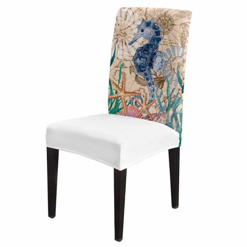 Juste De Chaise En Spandex lastique,Hippocampe Seed Abroprer Starfish Shell,Housse De Chaise Commande Rtro Pour Salle  Manger,Banquet,Htel