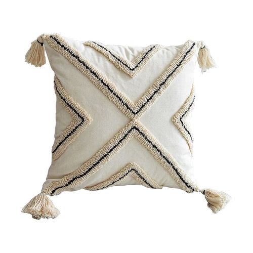 Juste De Coussin En Coton  Rayures Gomtriques, Style Nordique Boho, Taie D'oreiller Tisse, Tufte, Coque Avec Pompon, Canap