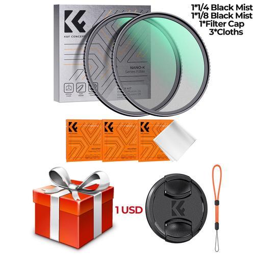 K & F Concept-Filtre de diffusion de brume noire pour objectifs d'appareil photo reflex numrique Nikon IL,livre 49mm 58mm 62mm 67mm 77mm 82mm,49-82mm 1/4 1/8 - Type 1-4 1-8 CAP-67MM