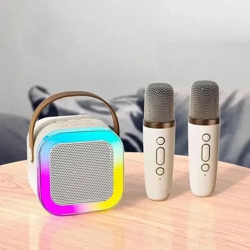 K12 Machine  karaok Portable Bluetooth 5.3 systme de haut-parleurs PA avec 1-2 Microphones sans fil maison famille chant cadeaux pour enfants-Beige 2 Mic