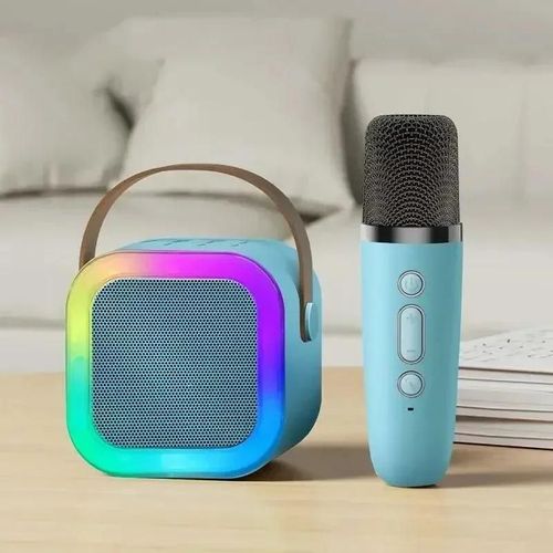 K12 Machine  karaok Portable Bluetooth 5.3 systme de haut-parleurs PA avec 1-2 Microphones sans fil maison famille chant cadeaux pour enfants-Bleu 1 Mic