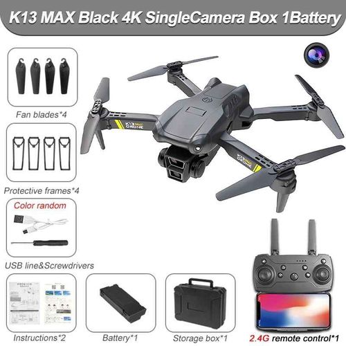 K13 Rc Drone 4k Professional 8k Hd Three Camera 5g Wifi Fpv,Prend En Charge La Photographie Gestuelle,Quadcopter Pliable,Jouets Cadeaux - Type Black 4k Singlec 1b