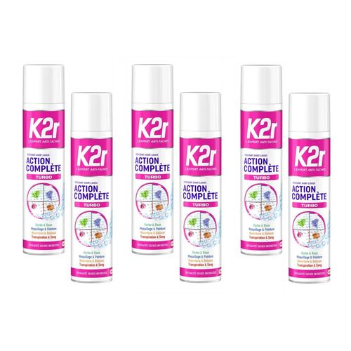 K2r Lot De 6 Actions Complte Turbo  Arosol (400ml)  Dtachant Avant-Lavage  Tous Types De Taches  Mme Incrustes